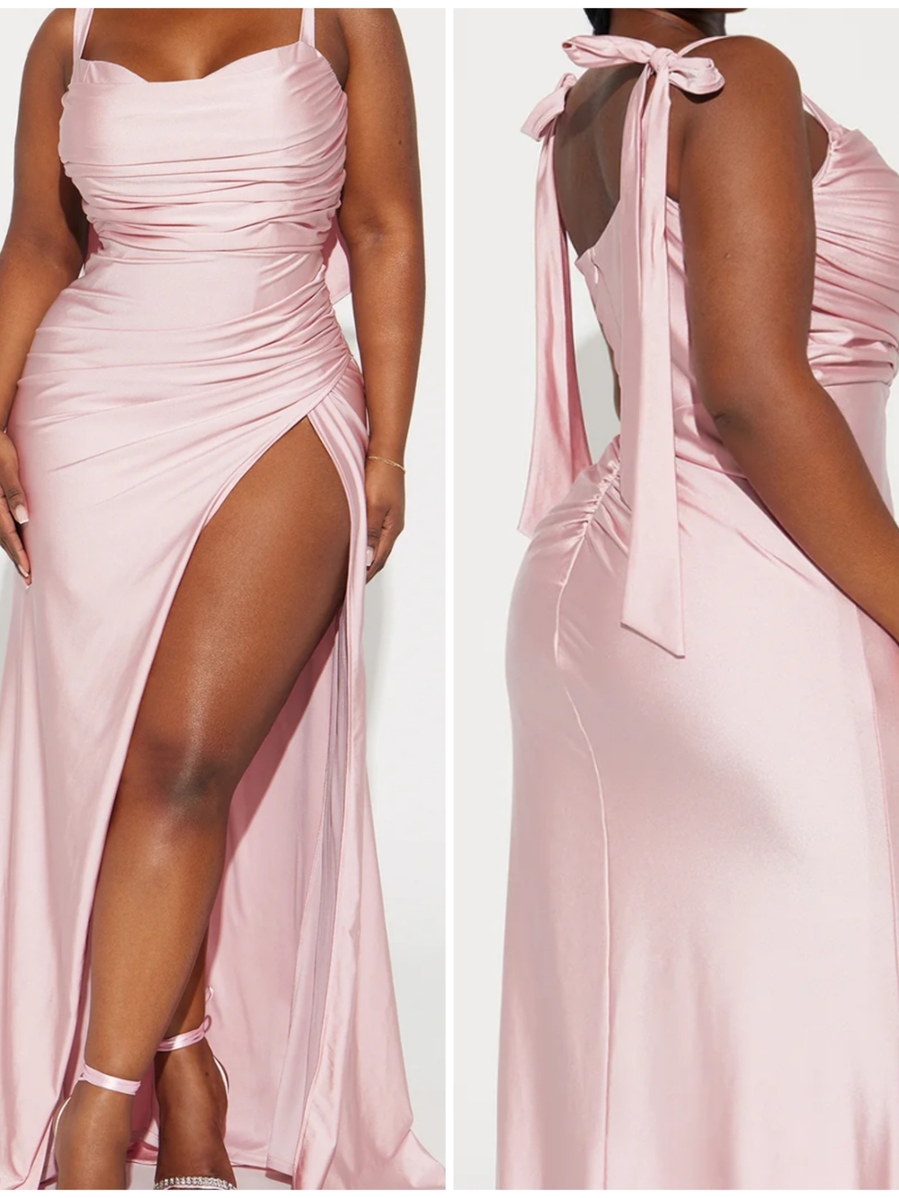 Fashion Nova Under The Stars Blush Pink Satin Ruched High-Slit Maxi Dress NWT 1X